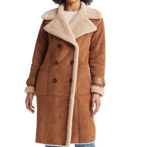 Women's Faux Suede Shearling Long Coat - Tan